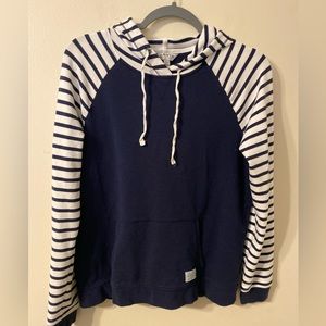 Womens Orvis Blue White Striped Hoodie Colorblock Sweatshirt Size Small
